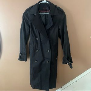 Ann Klein Belted Black Trench Coat Double Breasted